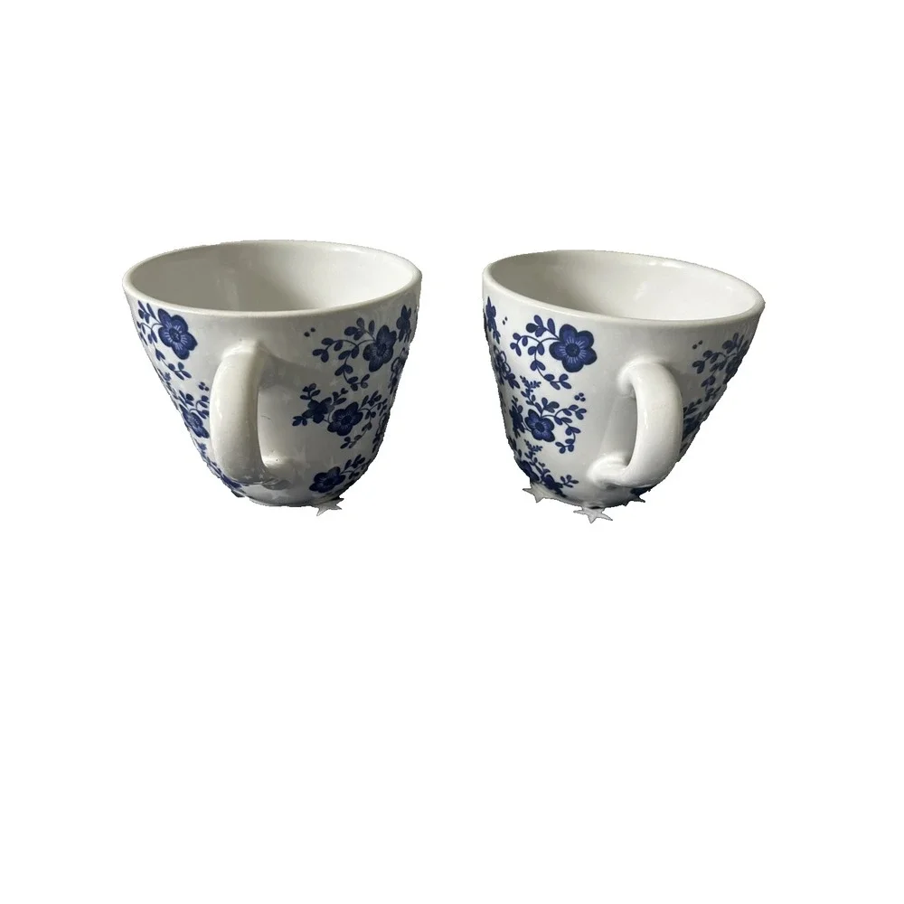 2 IKEA  Sweden Blue & White Floral Flower Coffee Tea Hot Chocolate Mug Cup 10oz